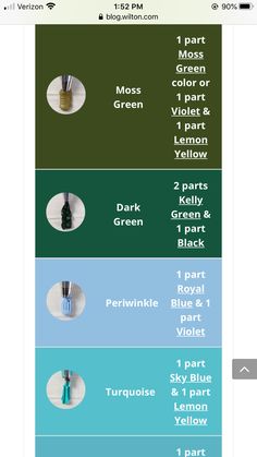 an image of the color chart for different items in this appliance, including vases and bottles