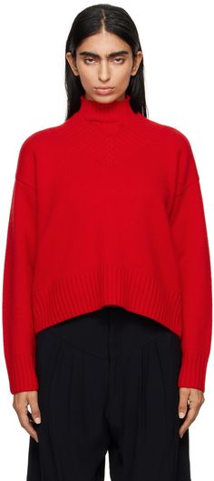 Oversized knit cashmere sweater. · Rib knit V-neck, hem, and cuffs · Dropped shoulders Supplier color: Postbox red Jumpers Oversized, Red Jumper, Oversized Jumper, Cashmere Jumper, Oversize Knit, Red Shop, Cashmere Sweater, Knitwear Women, Cashmere Sweaters