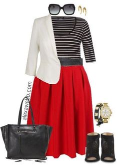 Plus Size Red Skirt Outfit - Plus Size Work Outfit - Plus Size Fashion for Women - alexawebb.com #alexawebb Red Skirt Outfit, Red Skirt Outfits, Short Plus Size Fashion, Rock Outfit, Trendy Skirts