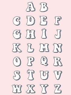 the alphabet is drawn in black and white ink on a pink background, it looks like an