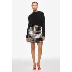 Black plaid & check (30% Acrylic, 29% Virgin Wool, 26% Cotton, 11% Polyester, 4% Other Fibers). Skirt. Back zipper closure. 18" from shoulder to hemline. Imported. Rent The Runway, Black Plaid, Plaid, Black And White, Zipper, Wool, Skirt, Black