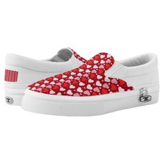 Valentine's Day Heart Pink Red Zipz Custom Slip-On Sneakers #heartshoes  #heartsneakers  #valentinesdayshoes Tennis Gift Ideas, Pink Fire, Fire Brick, Unique Leggings, Tennis Gifts, Heart Shoes, Valentines Gifts For Her