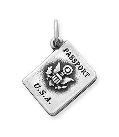 a silver square charm with the words u s a on it and an eagle in the center