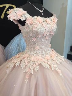 Light Champagne Long Sweet 16 Dresses Quinceanera Celebrity Gown Ball Gowns With Flowers Ball Gown With Flowers, Long Sweet 16 Dresses, Gown With Flowers, Quinceanera Pink, Quinceanera Themes Dresses, Pink Quince, Sweet 16 Dress, Quinceñera Dresses, Celebrity Gowns