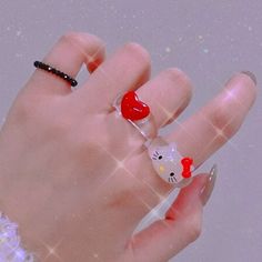 Women's Ring Set Hello Kitty, Red Heart & Black Bead Band Acrylic Rings Size 6 Includes 3 Rings Acrylic & Resin; Beads Size 6 Hello Kitty Seed Bead Ring, Mismatched Jewelry, Hello Kitty Ring, Rings Acrylic, Acrylic Rings, Fragrant Jewels, Hello Kitty Jewelry, Acrylic Ring, Cat Ring