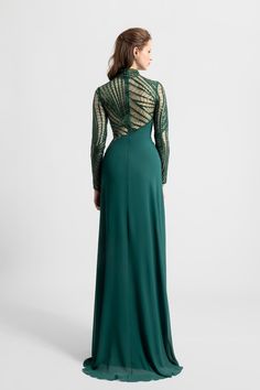 High slit crepe beaded dress – HerTrove Couture Evening Dress, Embroidered Sleeves, Unique Prom Dresses, Evening Dresses Plus Size, Dress Fitted, Sleeves Dress, Prom Dresses Short, Crepe Dress, Beaded Dress