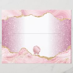 a pink and gold card with a pig on it