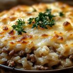 a casserole dish with meat and cheese