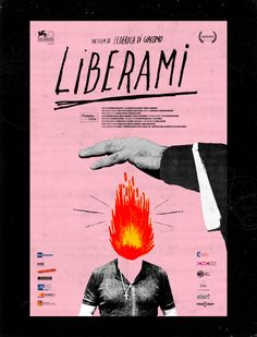 a poster with the words liberami on it and a hand reaching out to another person's head