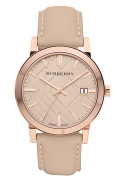 I love nude colors! Burberry Timepieces Check Stamped Round Dial Watch | Nordstrom Burberry Watch, Unisex Watches, Women's Watch, Girly Girl, Daniel Wellington, Michael Kors Watch, Smartwatch, Gold Watch, Jewellery And Watches