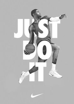 a man jumping in the air with a basketball on his feet and just do it