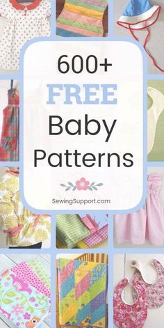 baby clothes and bibs are featured in this collage with the words, 600 + free baby patterns