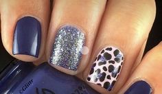 Nail Art Bleu, Blue Nail Art Designs, Dark Blue Nails, Navy Nails, Blue Glitter Nails, Navy Blue Nails, Fingernail Designs, Leopard Print Nails, Blue Nail Art