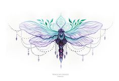 a watercolor drawing of a dragonfly with wings and jewels on it's back