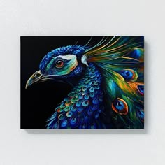 a painting of a peacock on a white wall