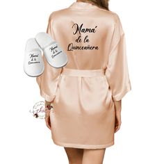 "Our Solid satin robes make a fantastic gift and are a wonderful addition to your Quinceañera's big day!  Also perfect for your damas and Mom to feel comfortable in these satin personalized satin robes. Purchase the matching slippers as well. They will have their names on them Available in 13 different colors: Champagne, White, Black, Burgundy, and more!  💎 >> This listing is for (1) one Quinceañera personalized satin single robe or one set depending on what you choose on the drop down  menu. S Personalized Slippers, Spa Slippers, Womens Robes, Good Grips, Quinceanera, Fantastic Gifts, Color Choices, Big Day, Bridesmaid Gifts