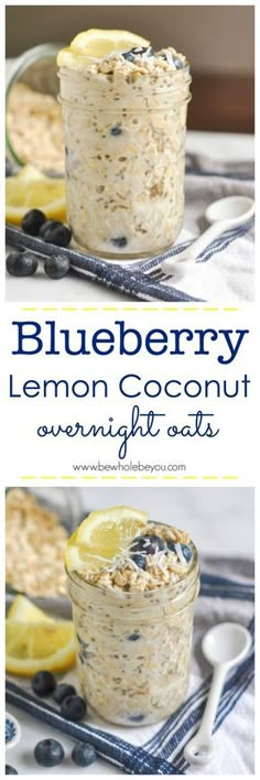 blueberry lemon coconut overnight oatmeal in a glass jar