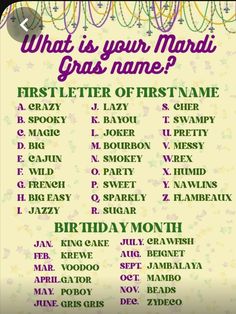 what is your mardi gras name? with the words, first letter of first name