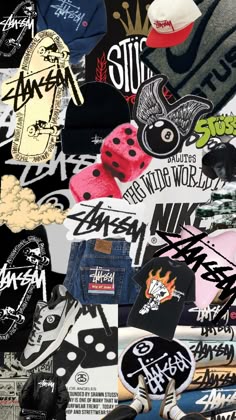 a collage of various skateboard stickers and decals all over the place