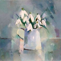 a painting of white flowers in a vase