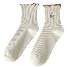 Material: Cotton, Polyester Cute Cream Socks, Cute Socks Aesthetic, Y2k Socks, Socks Y2k, Aesthetic Socks, Fairy Vintage, Sock Design, Flower Socks, Vintage Socks