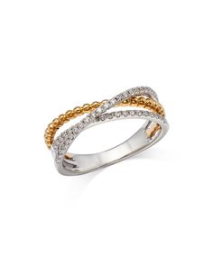 Bloomingdale's Fine Collection Diamond Crossover Ring in 14K White & Yellow Gold, 0.25 ct. t.w. - Exclusive Luxury Yellow Gold Diamond Ring With Modern Twist, Gold Crossover Ring, Criss Cross Ring Designs, Criss Cross Diamond Ring, Crossover Diamond Ring, Crossover Ring, Exclusive Jewelry, Accessories Rings, Crossover