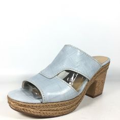 #10112 - 7.21.17lt13 Naturalizer "Evette" Women's 10.5 M Blue Leather Platform Sandal Heels New with box. Please check all photos and feel free to contact us with any questions or concerns before purchase.   Every item we sell is guaranteed to be 100% genuine and authentic! Check photos thoroughly if condition isn't new.   Payment: Currently we only accept PayPal. Immediate payment is required. Shipping may take up to two days after payment, but we try to process same day. You will receive an em Light Blue Sandals With 4-inch Heel For Spring, Summer Sandals With Reinforced Heel And Almond Toe, Blue Mules With Deep Heel Cup And Open Heel, Chic Light Blue Leather Heels, Spring Wedge Heel Mules With Reinforced Heel, Blue Leather Sandals With Reinforced Heel, Spring Mules With Reinforced Heel And Wedge Shape, Blue Mules With Wooden Heel For Spring, Blue Spring Mules With Wooden Heel