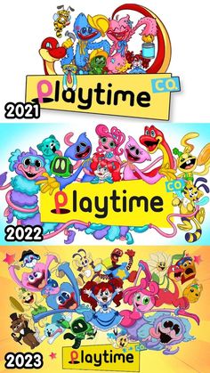 the cartoon characters are all in different colors and sizes, with numbers on each side