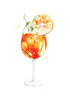 a watercolor painting of an orange cocktail