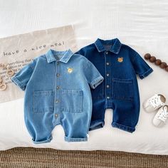 Baby Embroidered Bear Denim Polo Romper Embroidered Bear, Denim Polo, Embroidered Jumpsuit, Chubby Babies, Boys Pattern, Headband Outfit, Rompers Online, Cool Baby, Embroidery On Clothes