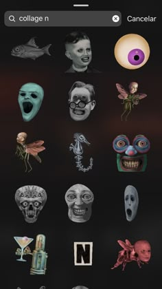 an iphone screen with some creepy faces and other things on it's display area