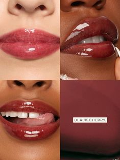 Black Cherry Lipgloss, Cool Lip Makeup, Burgundy Lip Combo, Cherry Cola Lips, Fall Lippies, Lip Products Aesthetic, Best Lip Glosses, Juicy Lip Gloss, Cherry Lip Gloss