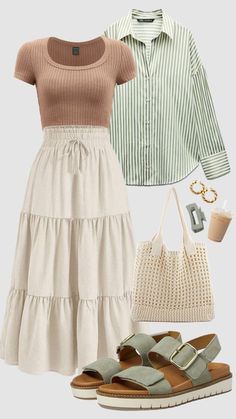 #coastal #churchoutfit #summeroutfit #spring #skirt #casual #schoolfit #modestfashion #modesty #christiangirl #outfitideas #cute #teacheroutfit #earthy Spring Skirt, Looks Pinterest, Modest Outfit, Skirt Casual, Easy Trendy Outfits