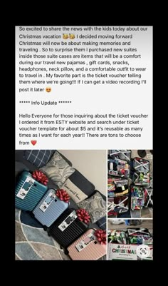 an instagramted post with pictures of luggage and other things on the page, including a tweet