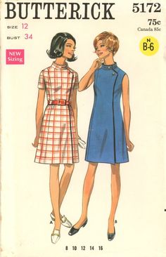 Butterick 5172 Wrapped Dress w Front Button & Snap Close, Stand Collar Sz 12 UC Dress Pattern Vintage, Vintage Dress Sewing Patterns, 1970s Fashion Women, Wrapped Dress, Wrap Dress Pattern, Mod Mini Dress, Womens Wrap Dress, Vintage Dress Patterns, Dress Making Patterns