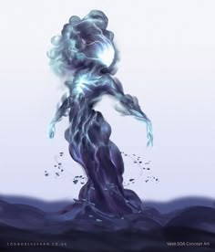 a digital painting of a man standing in the water