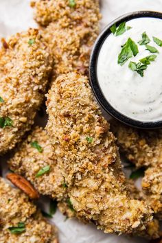 fried chicken with ranch dressing on the side