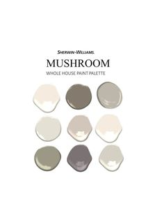 several different shades of paint on a white background with the words mushroom written in black