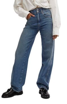 Loose but not too baggy, these vintage-vibe nonstretch jeans stand out with seam details highlighting the full-length legs. 31 1/2" inseam; 18" leg opening; 12" front rise; 15 1/2" back rise (size 29) Zip fly with two-button closure Five-pocket style 100% cotton Machine wash, tumble dry Imported Dark Wash Wide Leg Flare Jeans With Seam Detailing, Medium Wash Wide Leg Jeans With Contrast Stitching, Wide Leg Jeans With Contrast Stitching In Medium Wash, High Rise Pants With Contrast Stitching For Fall, Medium Wash Wide Leg Jeans With Seam Detailing, Denim Blue Wide Leg Flare Jeans With Seam Detailing, Wide Leg Denim Blue Flare Jeans With Seam Detailing, Fall Wide Leg Bottoms With Contrast Stitching, Fall Wide-leg Bottoms With Contrast Stitching