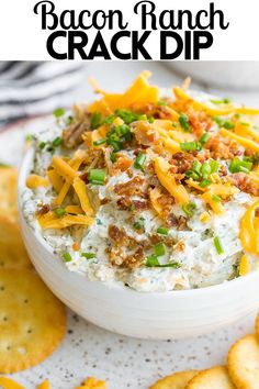 Bacon Cheddar Ranch Dip (5 Minute Recipe) Bacon Cheddar Ranch Dip, Cheddar Ranch Dip, Weight Watchers Appetizers, Bacon Ranch Dip, 5 Minute Recipe, Quick Appetizer, Ranch Recipe