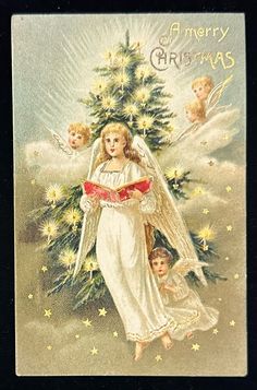 an old fashioned christmas card with angels