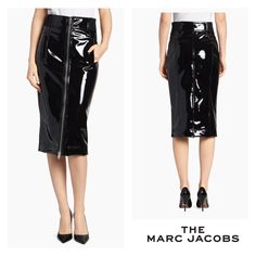 A Stylish Marc Jacobs Vinyl Pencil Skirt New, With Tags Size: 0 (X-Small) High-Shine Vinyl Skirt With A Punk Rock Aesthetic And Sleek Silhouette. High Waistfull Front Zip Closureslanted Front Pocketspolyester/Spandex With Polyurethane Coatinglined Measurements (Taken Laying Flat): 13” Waist 28.5” From Waist To Hem Chic And Versatile! Punk Rock Aesthetic, Vinyl Skirt, High Waist Pencil Skirt, Vinyl Skirting, Rock Aesthetic, A Punk, High Waisted Pencil Skirt, Jacob Black, Punk Rock