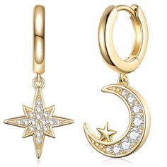 PRICES MAY VARY. ⭐【Designer Words】🌙 Under the serene night sky, the moonlight is gently shining on the earth, a beautiful girl is looking up at the starry sky. The six pointed star represents wisdom, holiness, and blessings, and the moon represents the beauty and tenderness of women. Our star and moon earrings will bring you endless blessings and beautiful wishes. ⭐【AAAAA Cubic Zirconia Diamond Cutting】🌙 Huggie earrings featurs a lot of sparkling cubic zirconia. Our cubic zirconia (CZ) is craf Earring For Men, Studs For Men, Mens Earrings Hoop, Cartilage Earrings Hoop, Light Weight Jewelry, Women Earrings, Earrings Hoop, Huggie Earrings, Delicate Jewelry