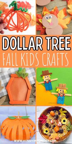 dollar tree crafts for kids to make with paper pumpkins, leaves and other fall decorations