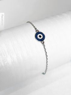 Silver Dark Blue Zirconia Evil Eye Chain Bracelet. 925 Sterling Silver. Good Luck and Protection Jewelry. Silver Chain Bracelets As Gift, Round Silver Chain Bracelets As Gifts, Tarnish Resistant Silver Chain Bracelet In Sterling Silver, Gift Silver Chain Bracelet, Blue Sterling Silver Bracelet Jewelry, White Gold Sterling Silver Evil Eye Jewelry, Sterling Silver Bracelet With Adjustable Chain, Blue Sterling Silver Bracelet, Blue Sterling Silver Round Bracelet