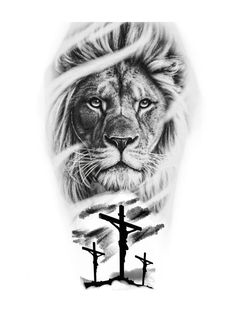 a lion with a cross behind it