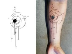 a person with a tattoo on their arm next to an image of the eye in space