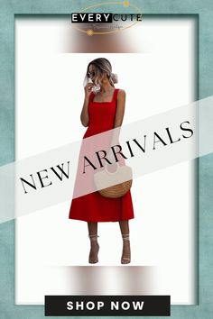 Red Square Neck Midi Calf Dress Red Solid Color Summer Dress, Red Solid Color Midi Dress For Date Night, Red Solid Color Midi Dress For Summer, Chic Red Solid Color Midi Dress, Summer Solid Color Red Midi Dress, Red Knee-length Midi Dress For Day Out, Red Solid Color Maxi Dress For Spring, Red Solid Color Spring Maxi Dress, Spring Red Solid Color Maxi Dress