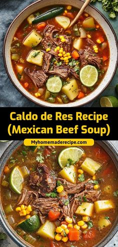 Caldo de Res, a traditional Mexican beef soup, is hearty and loaded with vegetables, tender beef, and warm flavors. Ingredients: 1 lb beef shank, bone-in 4 cups beef broth 1 cup potatoes, diced 1 cup carrots, sliced Enjoy this Caldo de Res for an authentic Mexican soup experience. Great for cold days or comforting meals Mexican Vegetable Beef Soup, How To Use Beef Soup Bones, Steak Enchilada Soup, Beefy Mexican Rice Soup, Mexican Caldo De Rez Recipe, Caldo De Res Recipe Mexican Beef Soups, Spicy Beef Soup Recipes, Soup With Shredded Beef, Beef Soup Bone Recipes Crock Pots