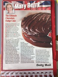 the front page of mary berry's chocolate fudge cake, with information about it